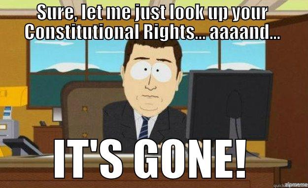 SURE, LET ME JUST LOOK UP YOUR CONSTITUTIONAL RIGHTS... AAAAND... IT'S GONE! aaaand its gone