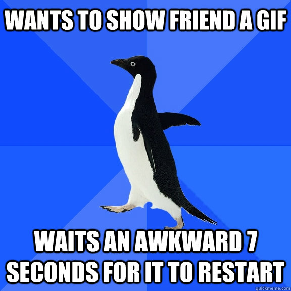 Wants to show friend a gif waits an awkward 7 seconds for it to restart    Socially Awkward Penguin