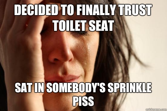 Decided to finally trust toilet seat Sat in somebody's sprinkle piss   First World Problems