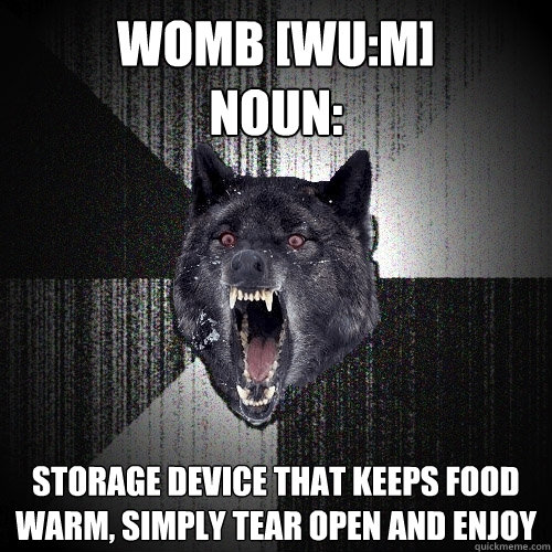 womb [wu:m]
noun: storage device that keeps food warm, simply tear open and enjoy  Insanity Wolf