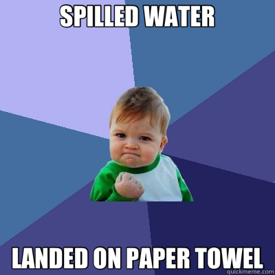 SPILLED WATER LANDED ON PAPER TOWEL - SPILLED WATER LANDED ON PAPER TOWEL  Success Kid