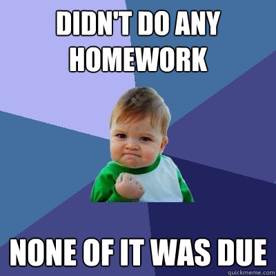 Didn't do any homework none of it was due  Success Kid