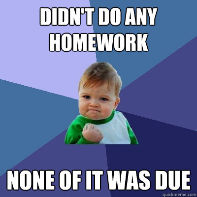 Didn't do any homework none of it was due - Didn't do any homework none of it was due  Success Kid