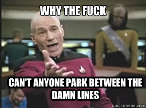 why the fuck can't anyone park between the damn lines  Annoyed Picard