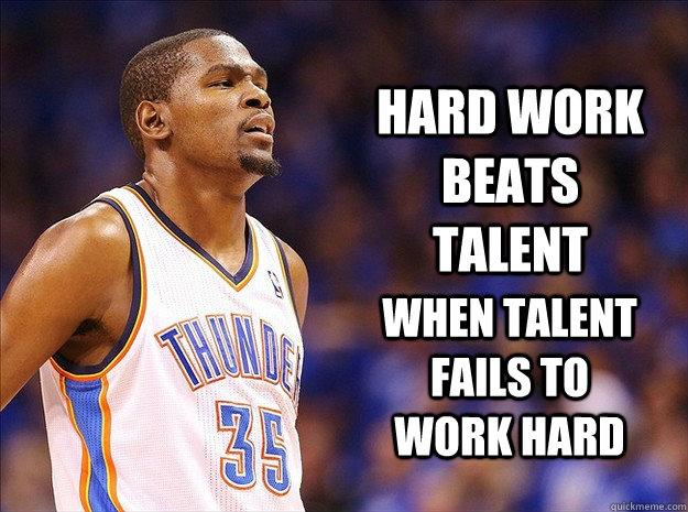 Hard work beats talent When talent fails to work hard  Kevin Durant