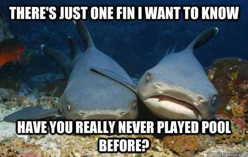 There's just one fin i want to know have you really never played pool before?  Compassionate Shark Friend