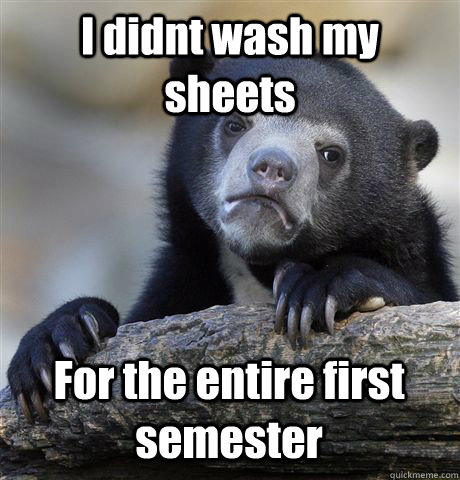 I didnt wash my sheets For the entire first semester  Confession Bear