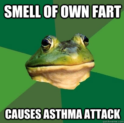 smell of own fart causes asthma attack  Foul Bachelor Frog