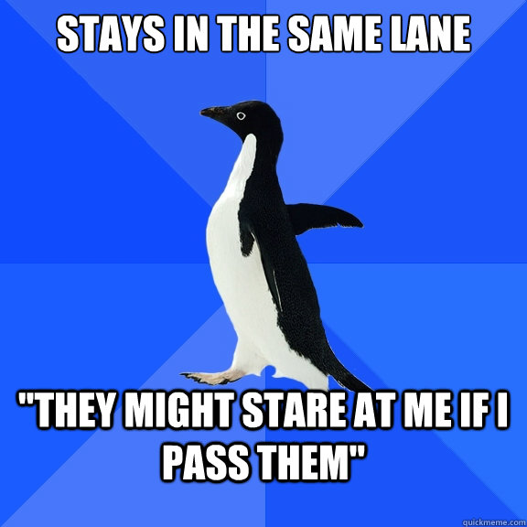 stays in the same lane 