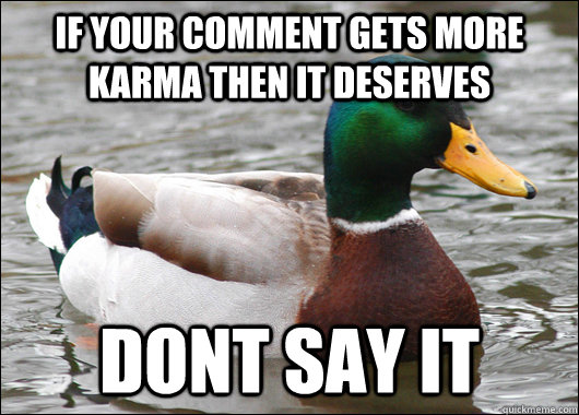 If your comment gets more karma then it deserves dont say it  Actual Advice Mallard