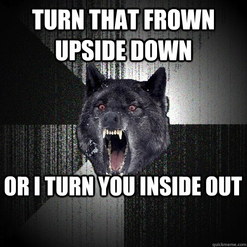 TURN THAT FROWN UPSIDE DOWN OR I TURN YOU INSIDE OUT  Insanity Wolf