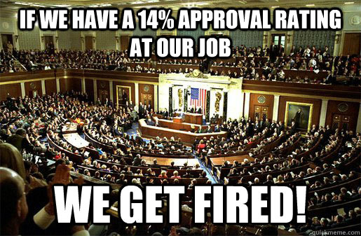 if we have a 14% Approval Rating at our Job we GET FIRED! - if we have a 14% Approval Rating at our Job we GET FIRED!  Congress