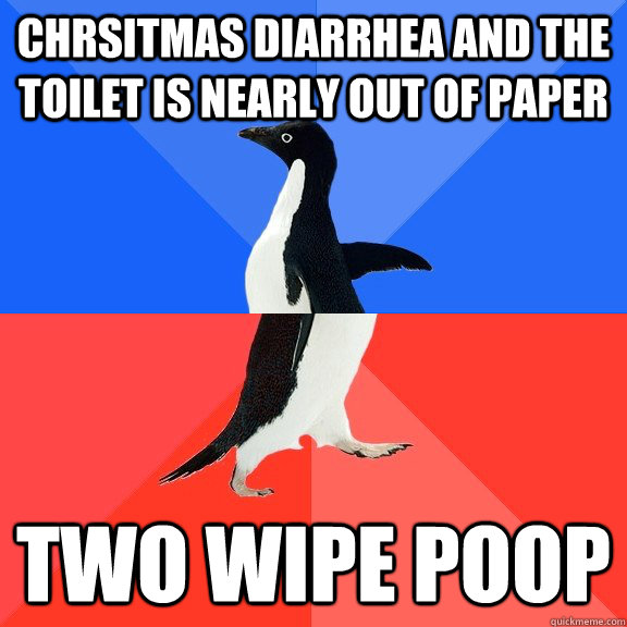 Chrsitmas Diarrhea and the toilet is nearly out of paper Two wipe poop  Socially Awkward Awesome Penguin