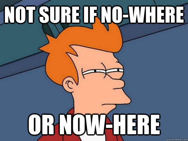 Not sure if no-where or now-here  Futurama Fry