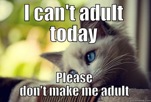 I CAN'T ADULT TODAY PLEASE DON'T MAKE ME ADULT First World Problems Cat