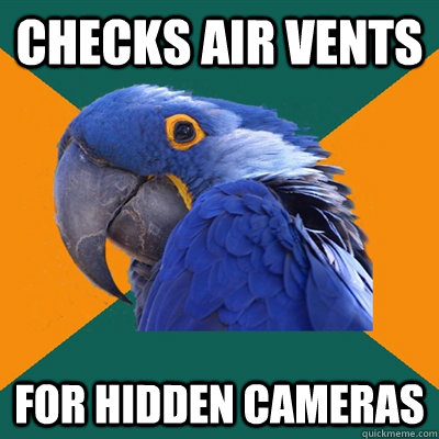 Checks air vents for hidden cameras  Paranoid Parrot