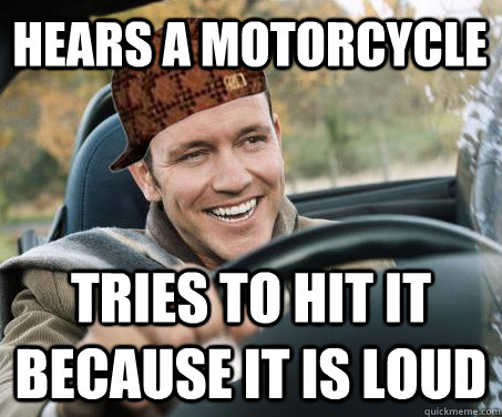 Hears a motorcycle tries to hit it because it is loud  SCUMBAG DRIVER