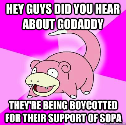 hey guys did you hear about Godaddy they're being boycotted for their support of sopa  Slowpoke