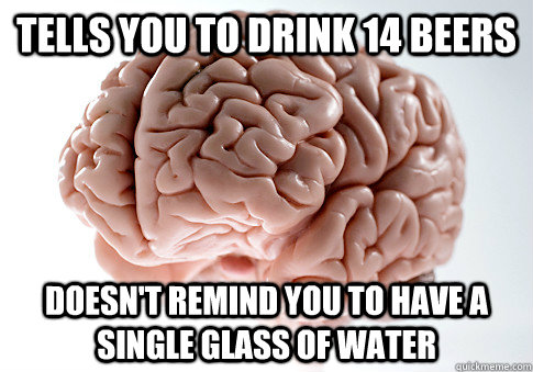 tells you to drink 14 beers doesn't remind you to have a single glass of water  Caption 4 goes here  Scumbag Brain