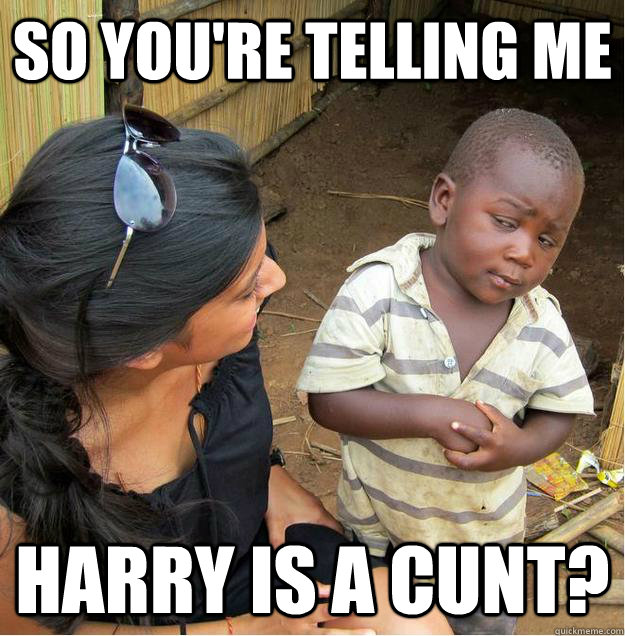 So you're telling me Harry is a cunt?  Sceptical African child
