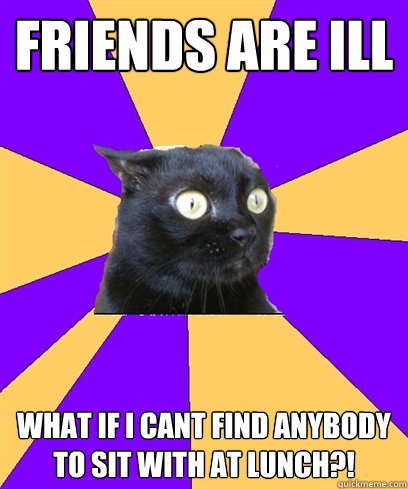 FRIENDS ARE ILL WHAT IF I CANt find anybody to sit with at lunch?! - FRIENDS ARE ILL WHAT IF I CANt find anybody to sit with at lunch?!  Anxiety Cat