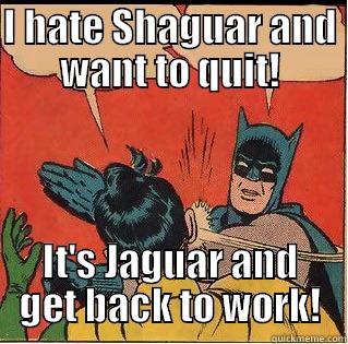I HATE SHAGUAR AND WANT TO QUIT! IT'S JAGUAR AND GET BACK TO WORK! Slappin Batman