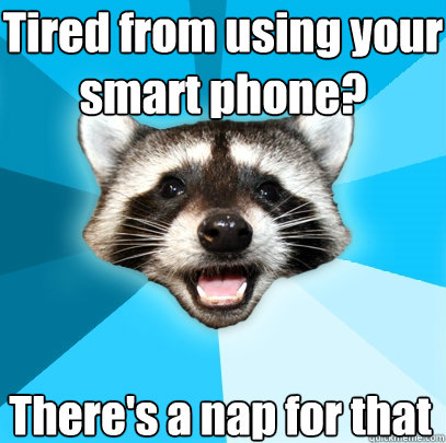 Tired from using your smart phone?
 There's a nap for that  Lame Pun Coon