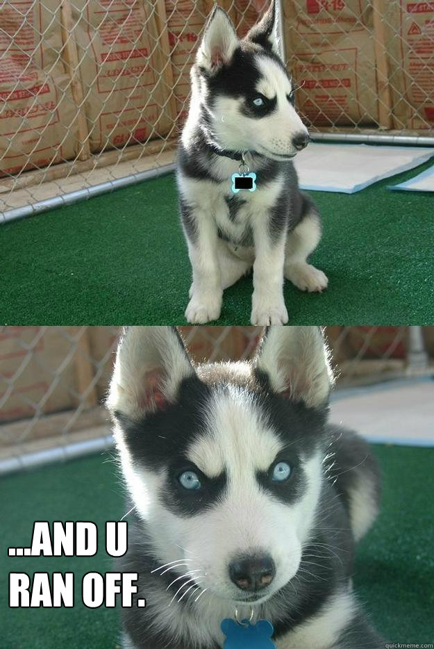  ...and u 
ran off.  Insanity puppy