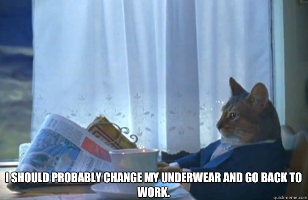  I should probably change my underwear and go back to work.  Sophisticated Cat