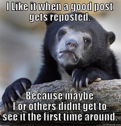 I LIKE IT WHEN A GOOD POST GETS REPOSTED. BECAUSE MAYBE I OR OTHERS DIDN'T GET TO SEE IT THE FIRST TIME AROUND. Confession Bear