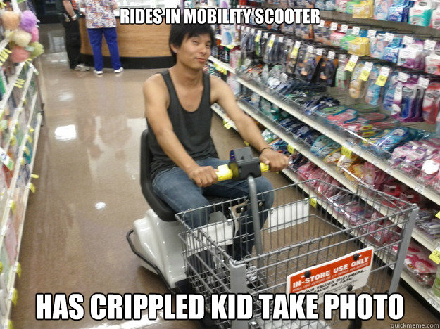 Rides in mobility scooter Has crippled kid take photo - Rides in mobility scooter Has crippled kid take photo  Seaweed
