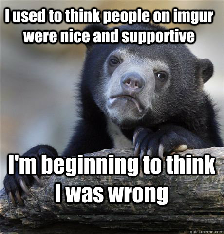 I used to think people on imgur were nice and supportive I'm beginning to think I was wrong - I used to think people on imgur were nice and supportive I'm beginning to think I was wrong  Confession Bear
