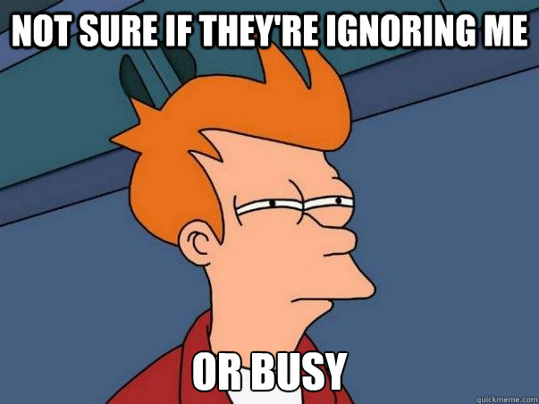 Not sure if they're ignoring me or busy  Not sure Fry