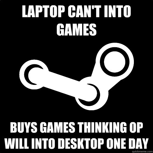 Laptop can't into games buys games thinking op will into desktop one day  