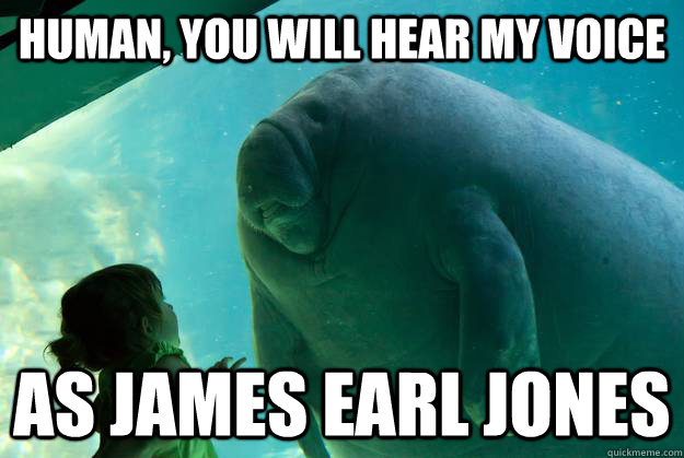 human, you will hear my voice as james earl jones  Overlord Manatee