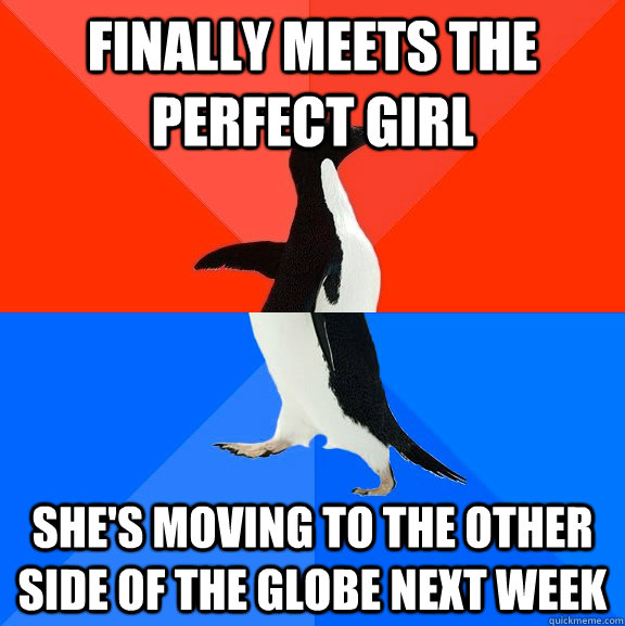 Finally meets the perfect girl She's moving to the other side of the globe next week  Socially Awesome Awkward Penguin