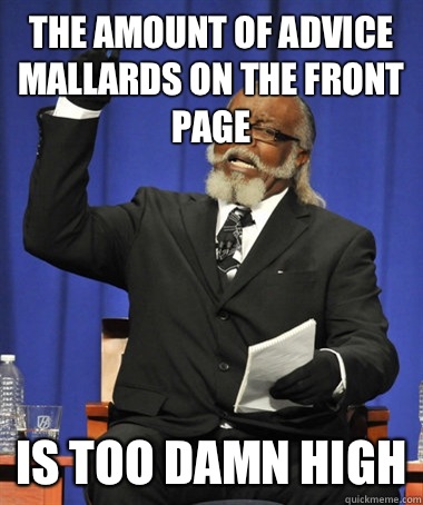 The amount of advice mallards on the front page  is too damn high  The Rent Is Too Damn High