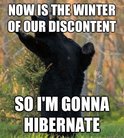 Now is the winter of our discontent So I'm gonna hibernate  Shakesbear