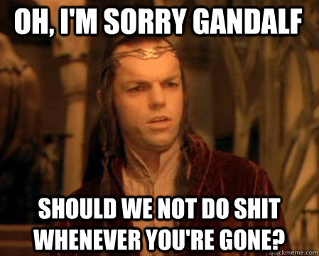 Oh, I'm sorry Gandalf Should we not do shit whenever you're gone?  