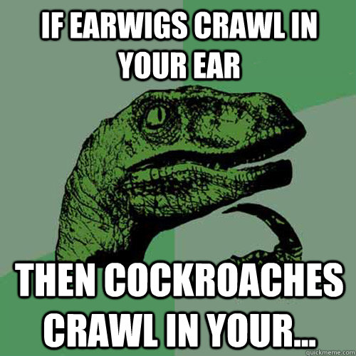 If earwigs crawl in your ear Then cockroaches crawl in your...  Philosoraptor