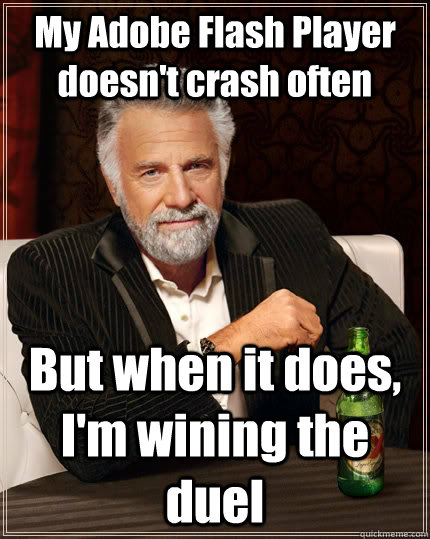 My Adobe Flash Player doesn't crash often But when it does, I'm wining the duel  The Most Interesting Man In The World