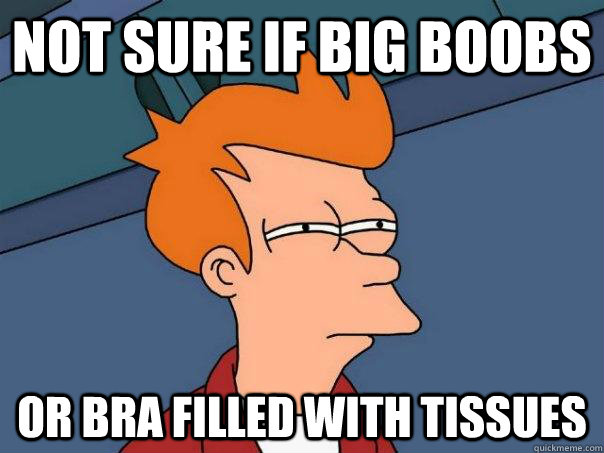 Not sure if big boobs or bra filled with tissues  Futurama Fry
