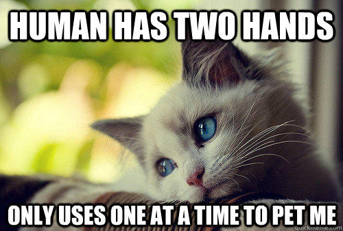 Human has two hands only uses one at a time to pet me  First World Cat Problems