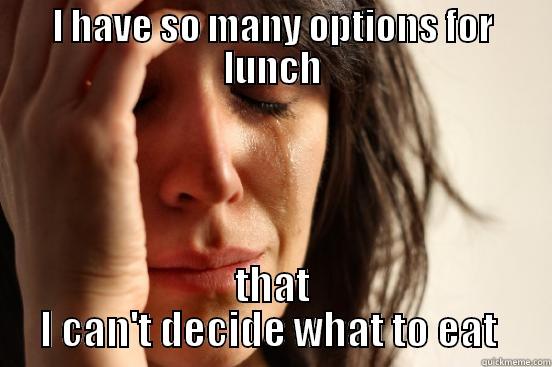 I HAVE SO MANY OPTIONS FOR LUNCH THAT I CAN'T DECIDE WHAT TO EAT  First World Problems