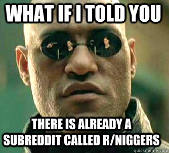 what if i told you there is already a subreddit called r/niggers  Matrix Morpheus