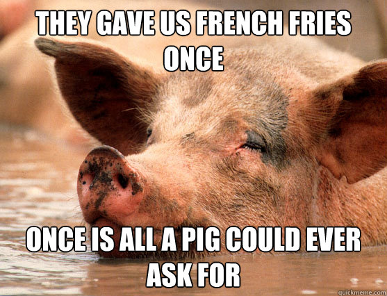 they gave us french fries once once is all a pig could ever ask for  Stoner Pig
