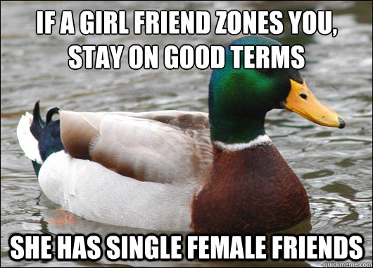 if a girl friend zones you, stay on good terms she has single female friends  Actual Advice Mallard