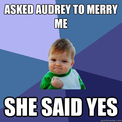 asked Audrey to merry me She said yes  Success Kid
