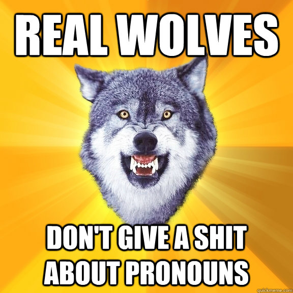 REAL WOLVES Don't give a shit about pronouns  Courage Wolf