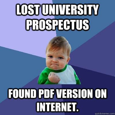 Lost University Prospectus Found PDF version on internet.  Success Kid